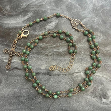 Load image into Gallery viewer, Wearable Rosary - Double Strand Necklace or Multi Strand Wrap Bracelet- African Jade - Solid Bronze

