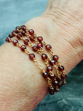 Load image into Gallery viewer, Wearable Rosary - Double Strand Necklace or Multi Strand Wrap Bracelet- Faceted Garnets - Solid Bronze
