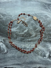 Load image into Gallery viewer, Wearable Rosary - Double Strand Necklace or Multi Strand Wrap Bracelet- Faceted Garnets - Solid Bronze
