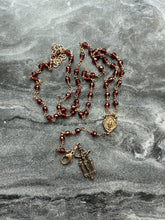 Load image into Gallery viewer, Wearable Rosary - Double Strand Necklace or Multi Strand Wrap Bracelet- Faceted Garnets - Solid Bronze
