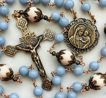 Load image into Gallery viewer, Large Bronze Rosary - Our Lady of Good Counsel - Angelite and Fossil Beads CeCeAgnes
