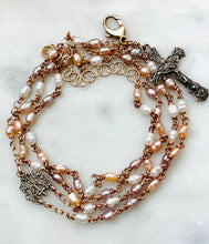 Load image into Gallery viewer, Wire-Wrapped Rice Pearl Rosary Necklace – Solid Bronze Functional Jewelry
