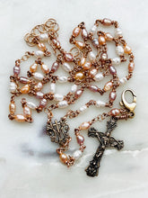 Load image into Gallery viewer, Wire-Wrapped Rice Pearl Rosary Necklace – Solid Bronze Functional Jewelry
