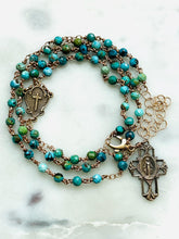 Load image into Gallery viewer, Bronze Turquoise Wire-Wrapped Rosary Necklace – Functional Bronze Jewelry
