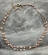 Load image into Gallery viewer, Wearable Rosary - Necklace - Bracelet – Pink &amp; White Seed Pearls, Solid Bronze
