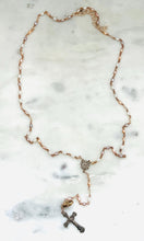Load image into Gallery viewer, Wearable Rosary - Necklace - Bracelet – Pink &amp; White Seed Pearls, Solid Bronze
