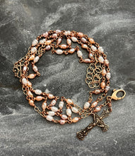 Load image into Gallery viewer, Wearable Rosary - Necklace - Bracelet – Pink &amp; White Seed Pearls, Solid Bronze

