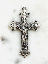 Load image into Gallery viewer, Fleur de Lis Crucifix Pendant - Sterling Silver - Antique Reproduction CeCeAgnes Rosary Parts
