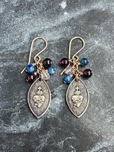 Load image into Gallery viewer, Red, White and Blue Patriotic Sacred Heart Earrings - Bronze and Gemstones
