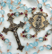 Load image into Gallery viewer, Large Divine Mercy Chaplet - Bronze, Blue Topaz and Garnet Rosary - CeCeAgnes
