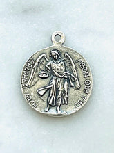 Load image into Gallery viewer, Saint Raphael and Saint John of God Sterling Silver Medal - Antique Reproduction

