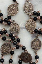 Load image into Gallery viewer, Seven Sorrows Chaplet Necklace – Black Tourmaline, Bronze Medals
