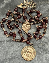 Load image into Gallery viewer, Holy Face Solid Bronze and Garnet Chaplet Necklace
