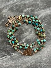 Load image into Gallery viewer, Wearable Rosary - Necklace - Bracelet – Faceted Turquoise - Solid Bronze

