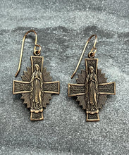 Load image into Gallery viewer, Cross and Immaculate Conception Bronze Earrings
