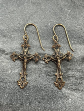 Load image into Gallery viewer, Delicate Crucifix Bronze Earrings
