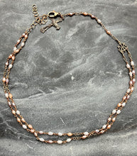 Load image into Gallery viewer, Wire-Wrapped Rice Pearl Rosary Necklace – Solid Bronze Functional Jewelry
