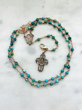 Load image into Gallery viewer, Bronze Turquoise Wire-Wrapped Rosary Necklace – Functional Bronze Jewelry
