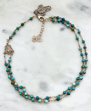 Load image into Gallery viewer, Bronze Turquoise Wire-Wrapped Rosary Necklace – Functional Bronze Jewelry
