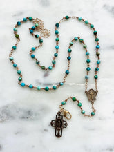 Load image into Gallery viewer, Bronze Turquoise Wire-Wrapped Rosary Necklace – Functional Bronze Jewelry
