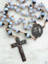 Load image into Gallery viewer, Spanish Bronze Rosary – Blue Lace Agate Gemstone, OL of Carmel Center
