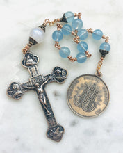 Load image into Gallery viewer, Evangelist Rosary: Aquamarine , Moonstone &amp; Bronze Single Decade Tenner
