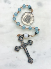 Load image into Gallery viewer, Evangelist Rosary: Aquamarine , Moonstone &amp; Bronze Single Decade Tenner
