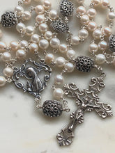 Load image into Gallery viewer, Freshwater Pearl Rosary: Sterling Silver Art Nouveau Medals
