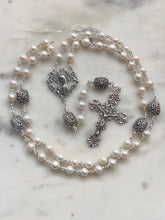 Load image into Gallery viewer, Freshwater Pearl Rosary: Sterling Silver Art Nouveau Medals
