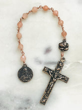 Load image into Gallery viewer, Tiny Tenner - Saint Therese Pocket Rosary - Bronze and Peach Moonstone
