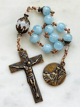 Load image into Gallery viewer, Spanish Style Rosary: Aquamarine &amp; Bronze Single Decade Tenner - Sacred Heart and Pieta
