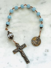 Load image into Gallery viewer, Spanish Style Rosary: Aquamarine &amp; Bronze Single Decade Tenner - Sacred Heart and Pieta
