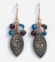 Load image into Gallery viewer, Red, White and Blue Patriotic Sacred Heart Earrings - Bronze and Gemstones
