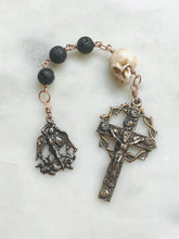 Load image into Gallery viewer, Saint Michael Three Hail Mary Chaplet - Bronze and Lava Beads - Memento Mori
