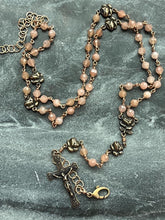 Load image into Gallery viewer, Wearable Rosary - Necklace - Rosebuds – Faceted Moonstone - Solid Bronze
