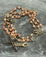 Load image into Gallery viewer, Wearable Rosary - Necklace - Rosebuds – Faceted Moonstone - Solid Bronze
