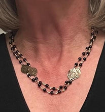 Load image into Gallery viewer, Wearable Bronze and Black Tourmaline Servite Chaplet - Double Strand Beaded Rosary Necklace
