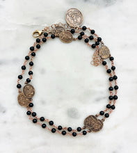 Load image into Gallery viewer, Seven Sorrows Chaplet Necklace – Black Tourmaline, Bronze Medals
