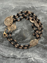 Load image into Gallery viewer, Seven Sorrows Chaplet Necklace – Black Tourmaline, Bronze Medals
