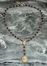 Load image into Gallery viewer, Holy Face Solid Bronze and Garnet Chaplet Necklace
