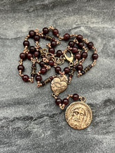 Load image into Gallery viewer, Holy Face Solid Bronze and Garnet Chaplet Necklace
