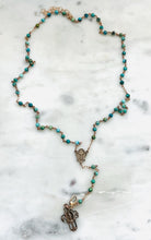 Load image into Gallery viewer, Wearable Rosary - Necklace - Bracelet – Faceted Turquoise - Solid Bronze

