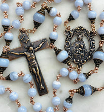 Load image into Gallery viewer, Spanish Bronze Rosary – Blue Lace Agate Gemstone, OL of Carmel Center
