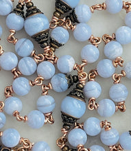 Load image into Gallery viewer, Spanish Bronze Rosary – Blue Lace Agate Gemstone, OL of Carmel Center
