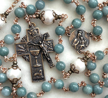 Load image into Gallery viewer, Burma Jade Rosary with Bronze Medals – Freshwater Pearl Accents
