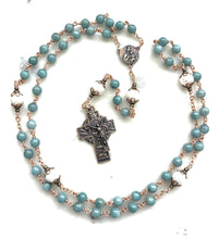 Load image into Gallery viewer, Burma Jade Rosary with Bronze Medals – Freshwater Pearl Accents
