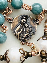 Load image into Gallery viewer, Burma Jade Rosary with Bronze Medals – Freshwater Pearl Accents

