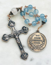 Load image into Gallery viewer, Evangelist Rosary: Aquamarine , Moonstone &amp; Bronze Single Decade Tenner
