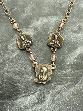 Load image into Gallery viewer, Rosebud Necklace - Solid  Bronze Blessed Virgin Mary and Sacred Heart
