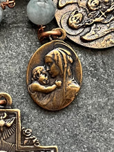 Load image into Gallery viewer, First Communion Children’s Rosary: Aquamarine &amp; Bronze Single Decade Tenner - Guardian Angel
